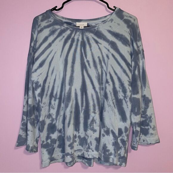 Pure Jill by J Jill S Blue Boho Tie-Dye Long Sleeve Tee Cotton Knit - Picture 1 of 8